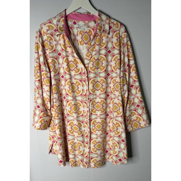 Foxcroft Mary Medallions Jersey Button Up Top Sz 3x Stretch Easy Care $99 - Picture 1 of 10